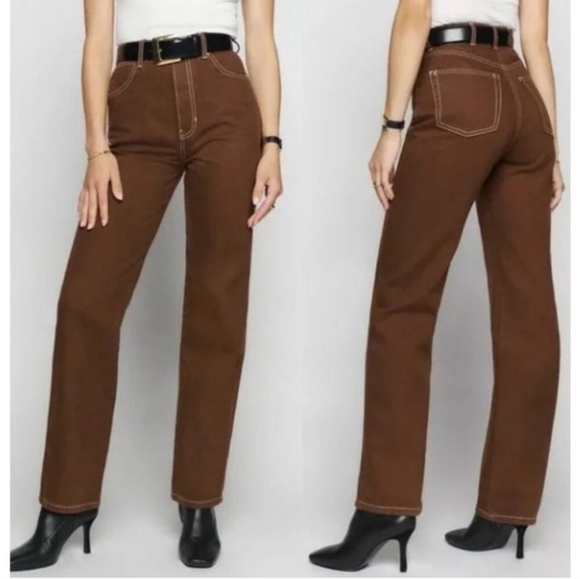 Reformation Cowboy High Rise Brown Straight Leg Jeans In Chocolate Size 27 - Picture 1 of 7